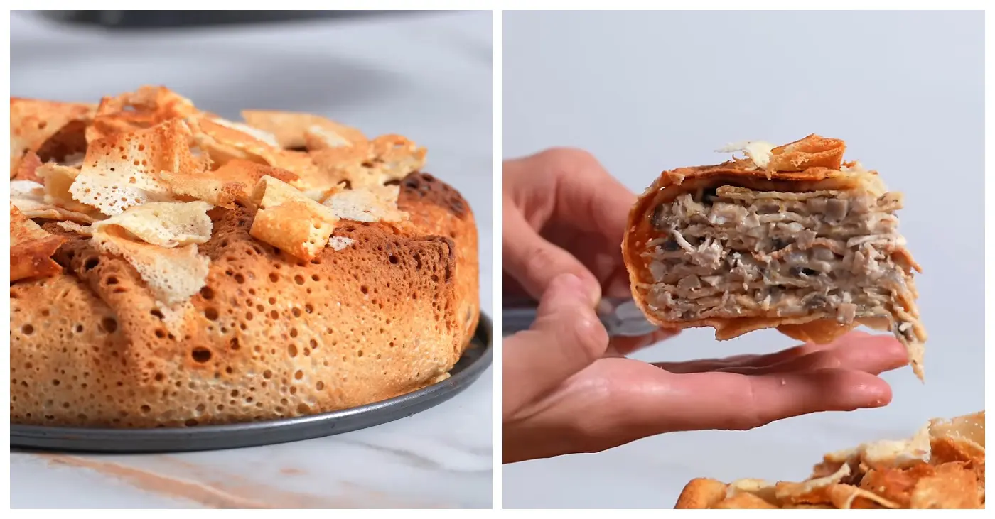 Млинцевий пиріг на Масляну з грибами