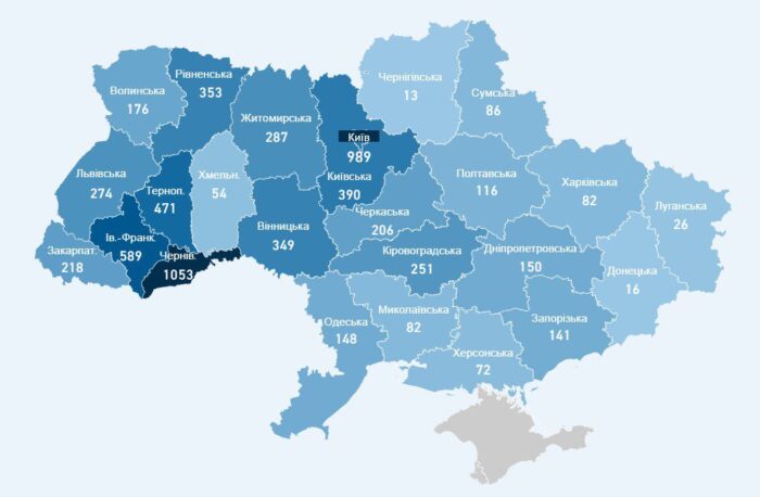 Кількість хворих коронавірусів в Україні на 22 квітня