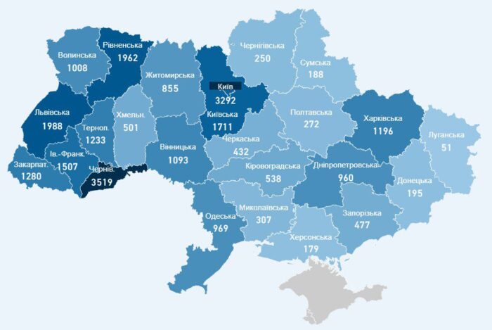Карта заболеваемости коронавирусом в Украине на 5 июня
