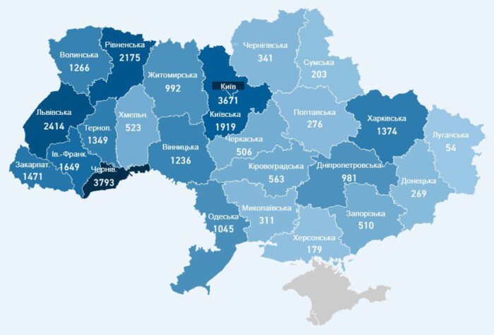 Карта заболеваемости коронавирусом в Украине на 11 июня