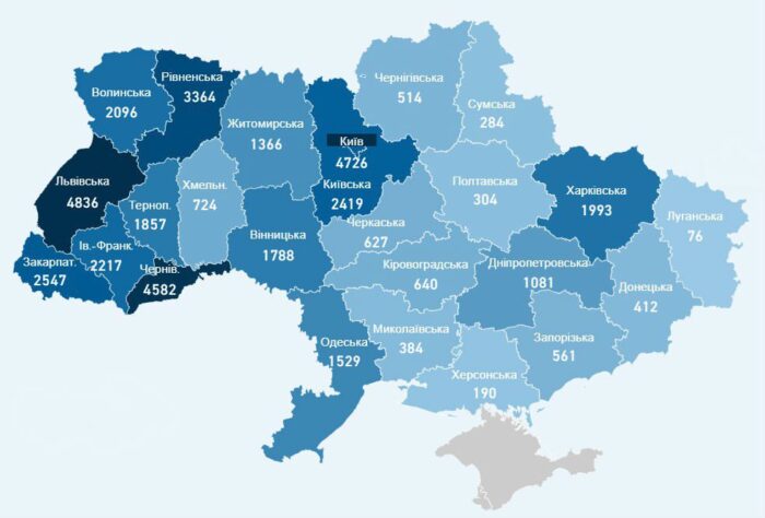 Карта заболеваемости коронавирусом в Украине на 26 июня