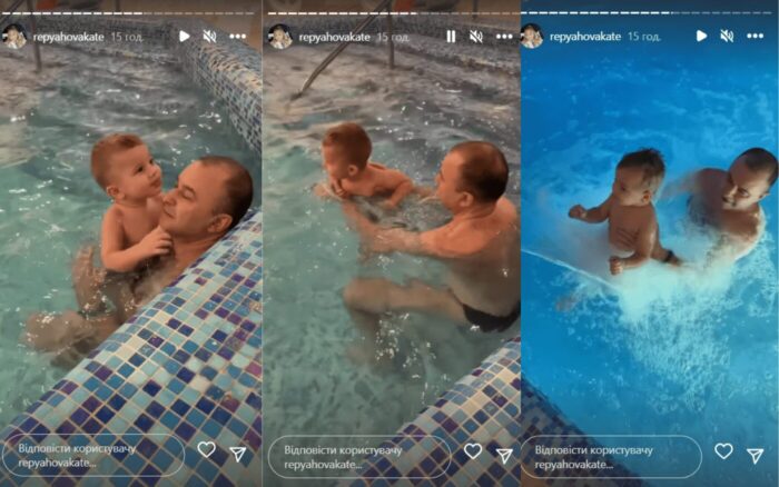 Віктор Павлік у басейні зі своїм сином