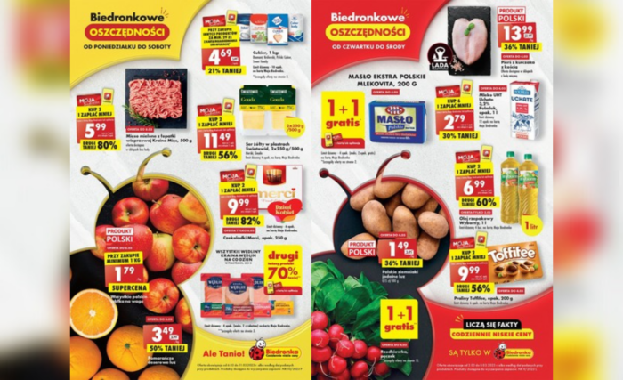 Знижки на продукти в польському супермаркеті Biedronka