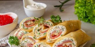 Рецепт смачних рулетиків з млинців з сиром 