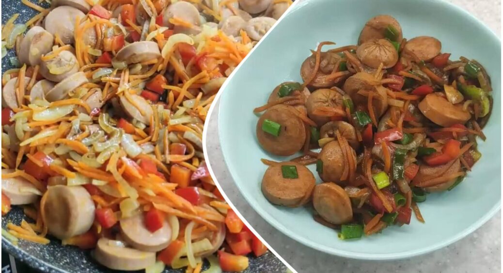 Беру лише 5 сосисок та кілька “копійчаних” овочів – і готую найсмачнішу вечерю в одній сковороді за 30 хв 