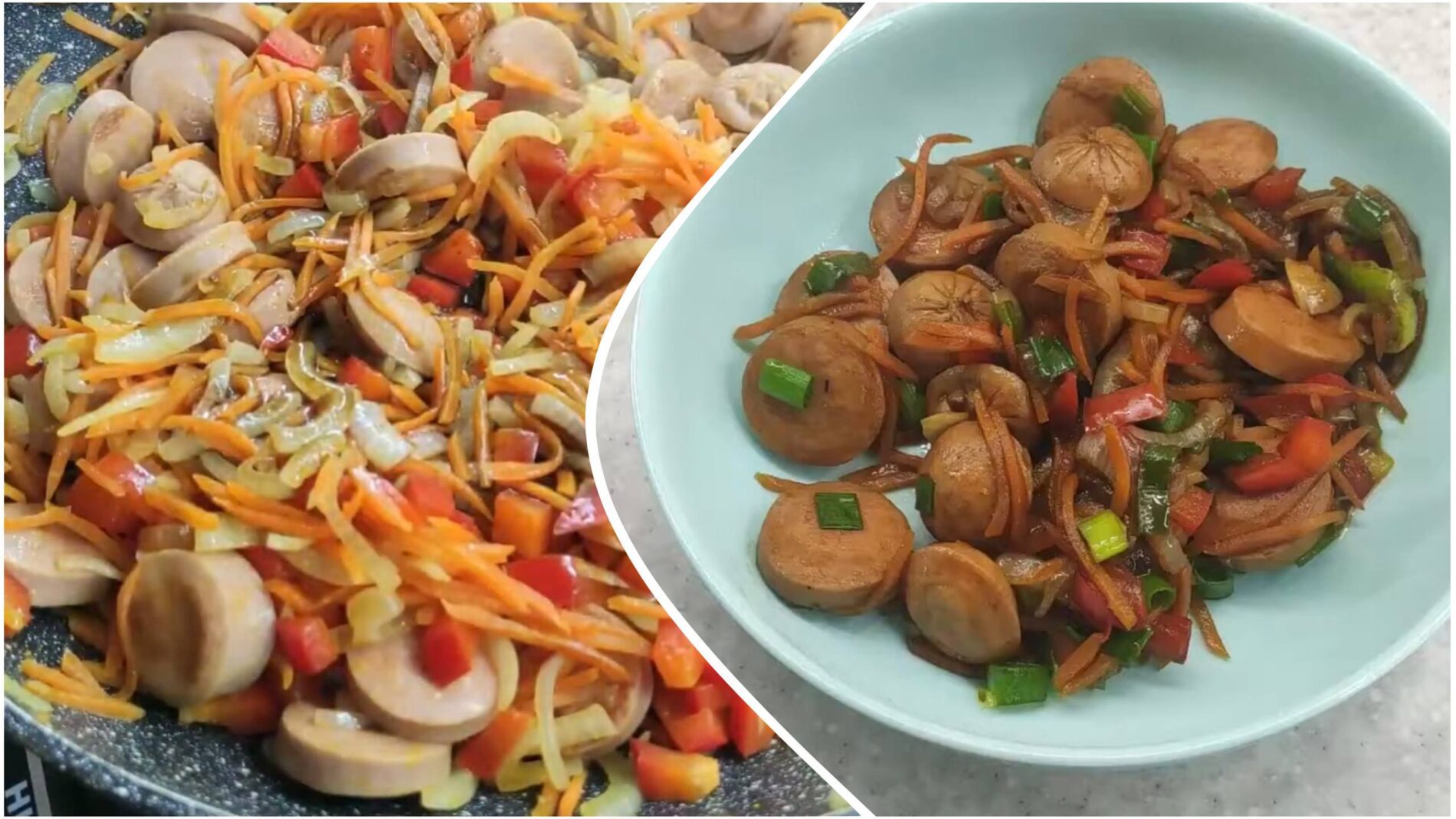 Кулінари поділилися рецептом вечері з овочами та сосисками в одній сковороді