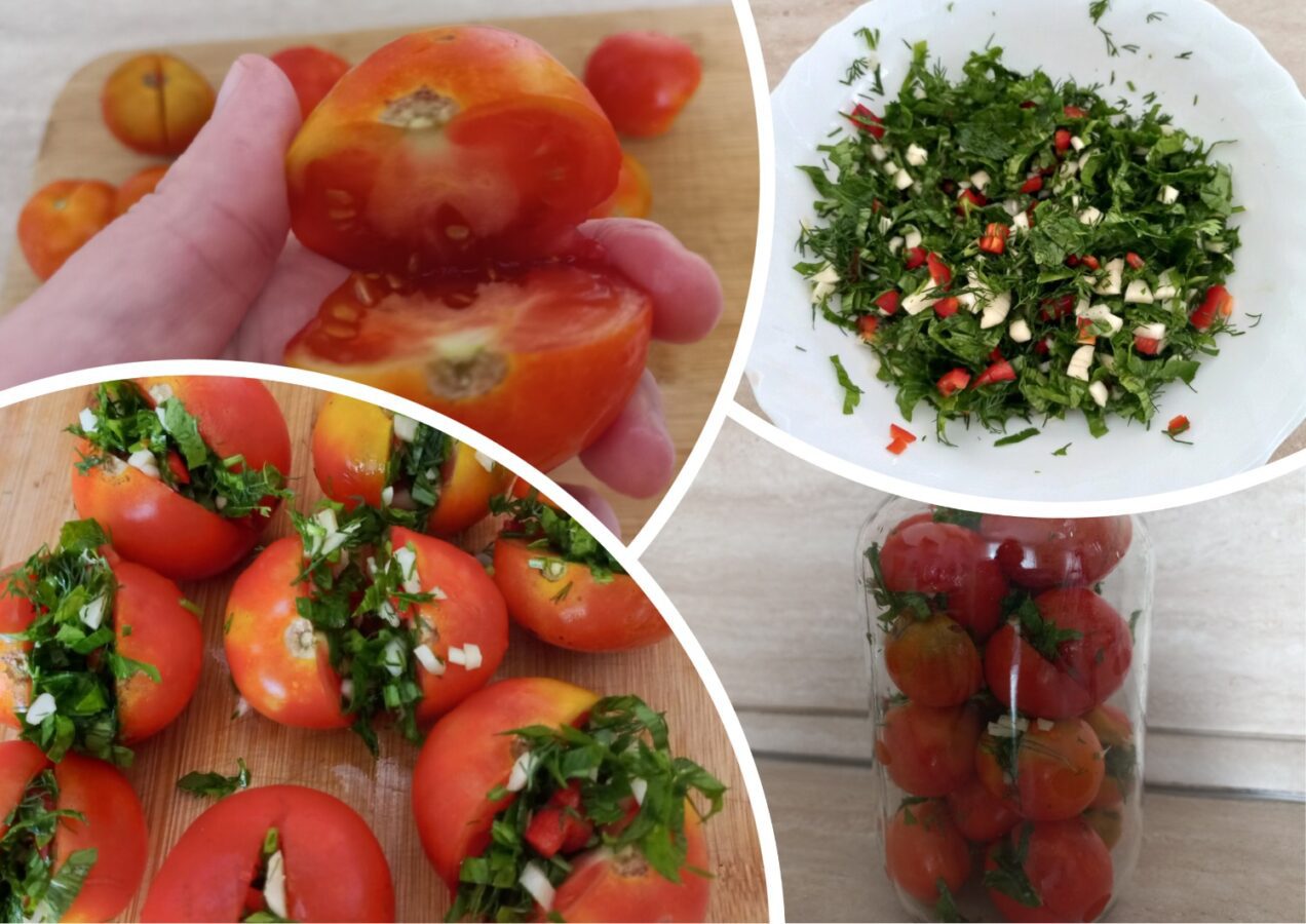 Як приготувати смачні мариновані помідори з начинкою