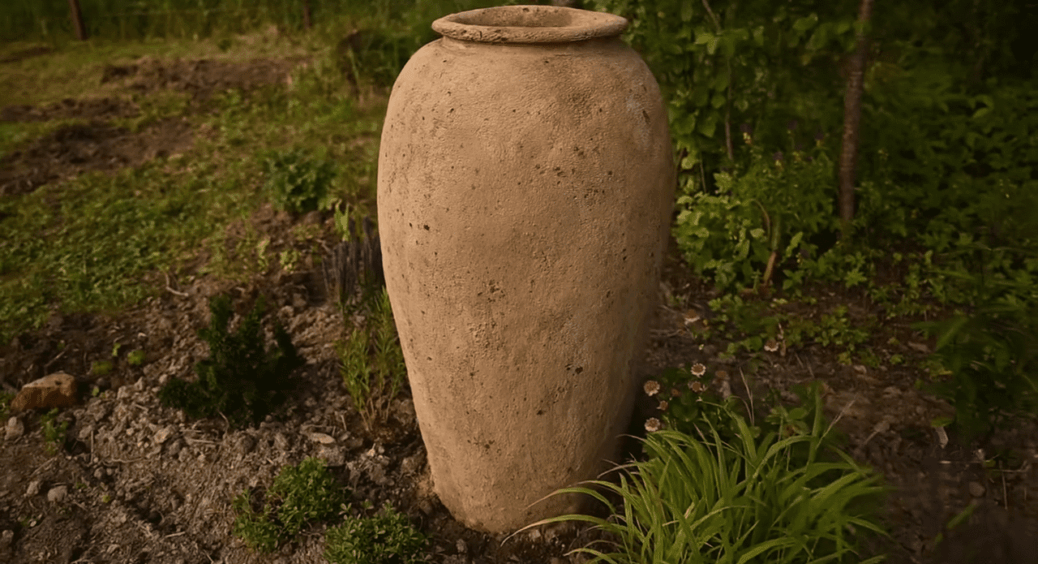 Стара бочка стояла в кутку – обмотала сіткою й нанесла 3 шари гіпертуфи, тепер це античний вазон 