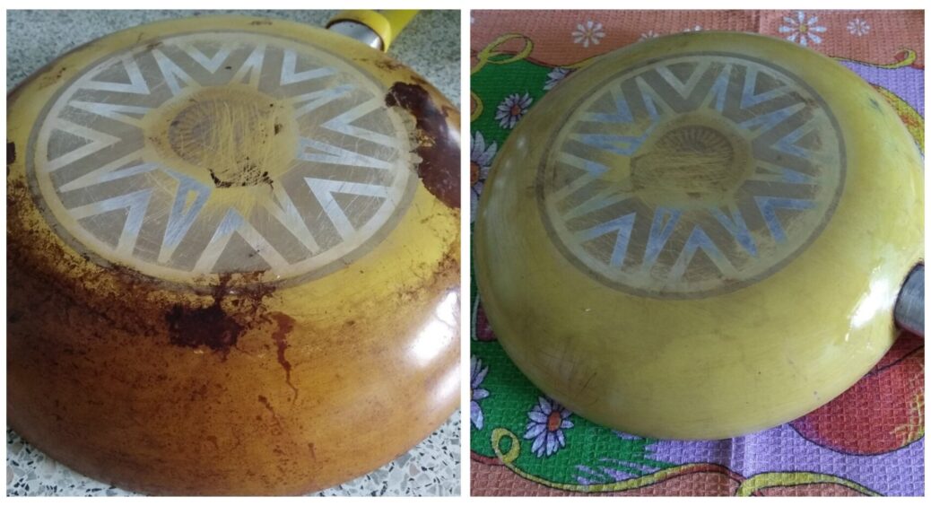 2 столові ложки дешевої яєчної шкаралупи – і сиплю у сковорідку: нагар відлітає, а пательня сяє, як дзеркало 
