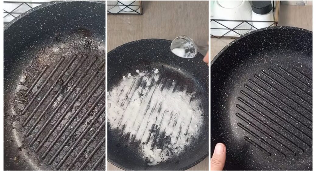 Нагар на сковорідці – не моя історія: 3 ст. ложки на дно, на 5 хв на плиту, 2 хв промиваю під водою. Чистота 