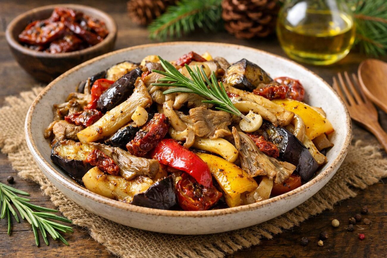 Кулінари поділилися рецептом теплого салату з баклажанами і грибами на Новий рік