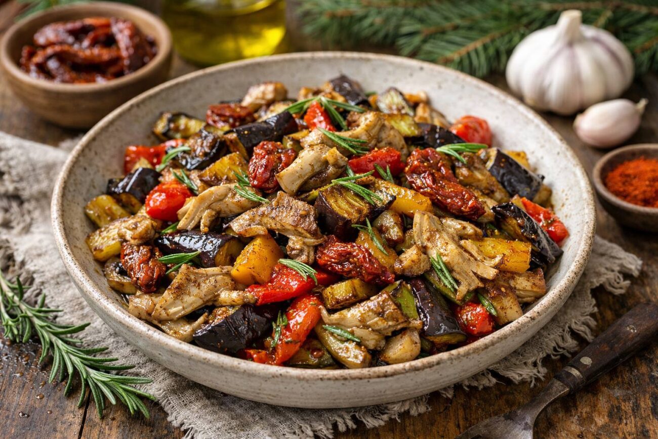 Кулінари поділилися рецептом теплого салату з баклажанами і грибами на Новий рік