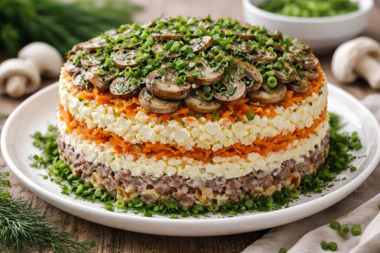 Кулінари розповіли, як приготувати салат шарами з оселедцем, яйцями та грибами