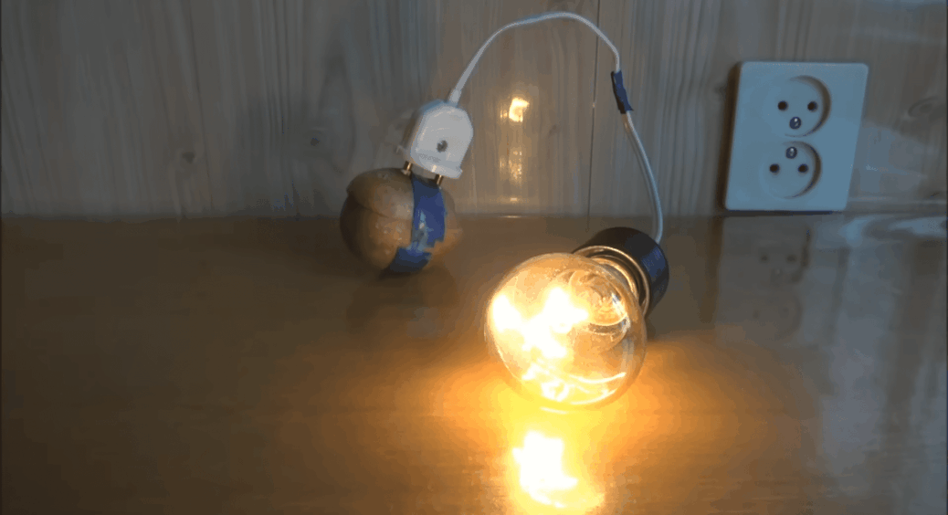 Розрізала 1 картоплину, додала фольгу – через 30 хв “запалила” лампу на 220 В без розетки 