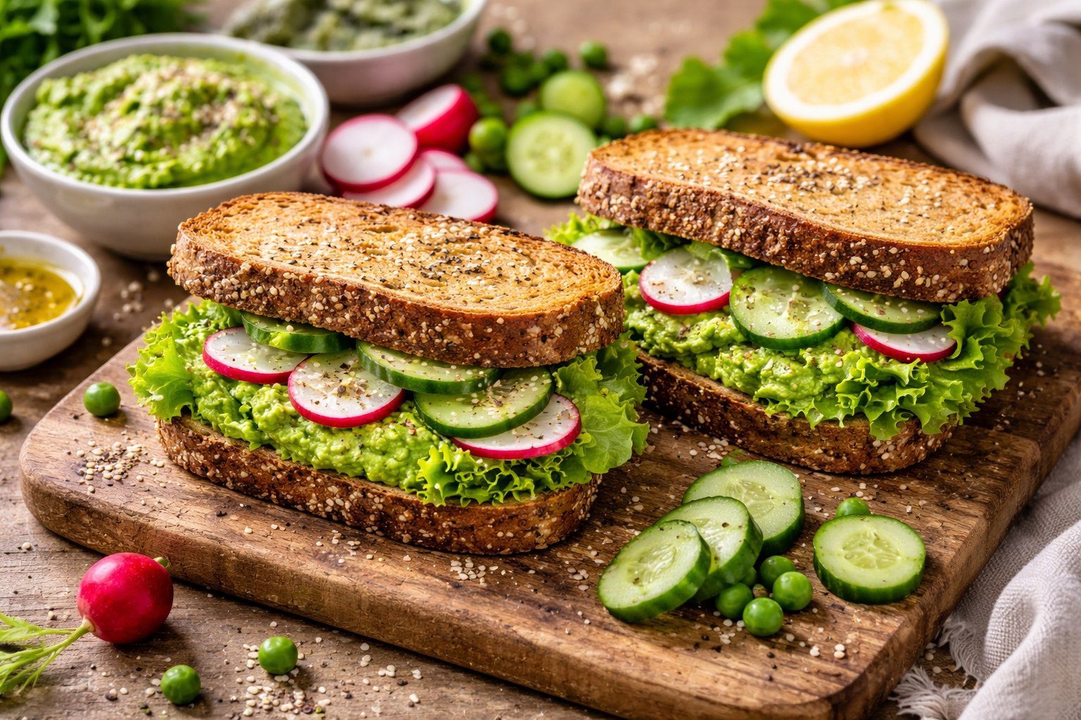 Кулінари поділилися рецептом бутербродів з хумусом із зеленого горошку