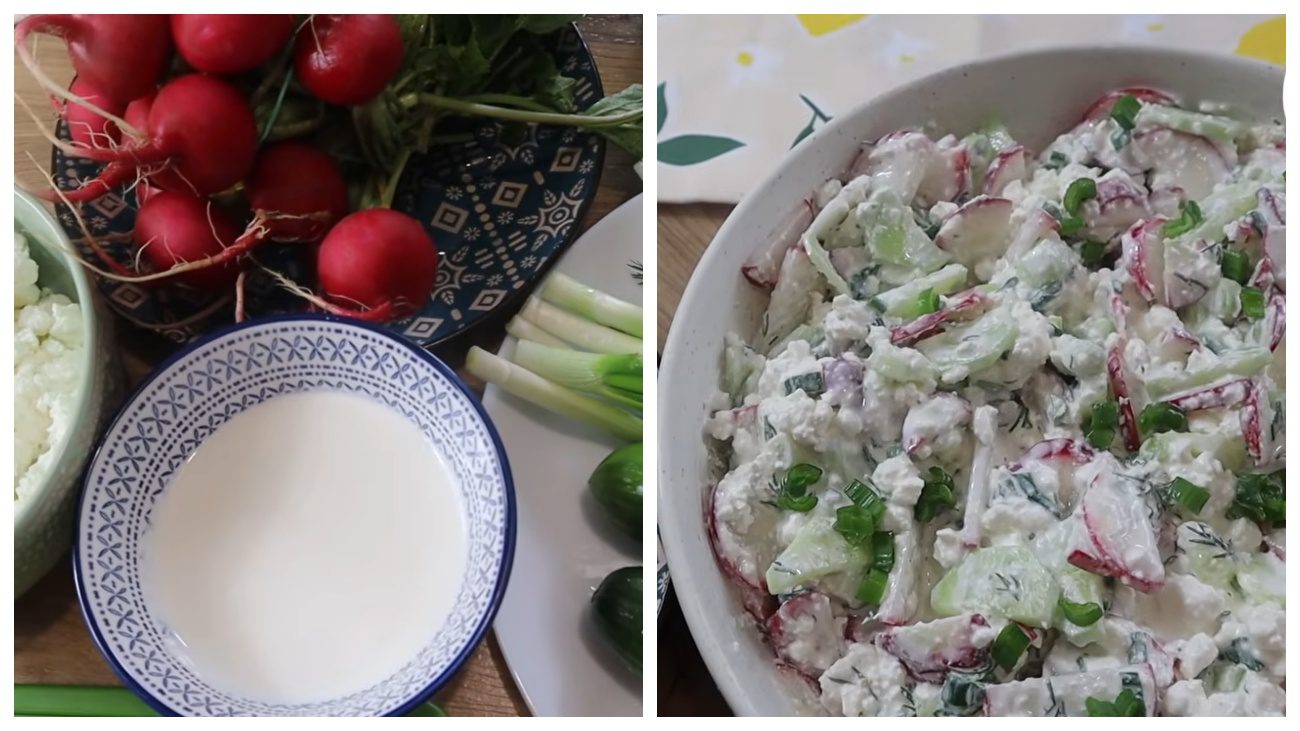 Кулінари поділились рецептом весняного салату з редискою. Фото: YouTube Смаколики Юлі