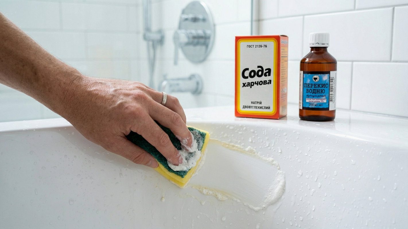 Засіб для прибирання у ванній із перекису водню та соди