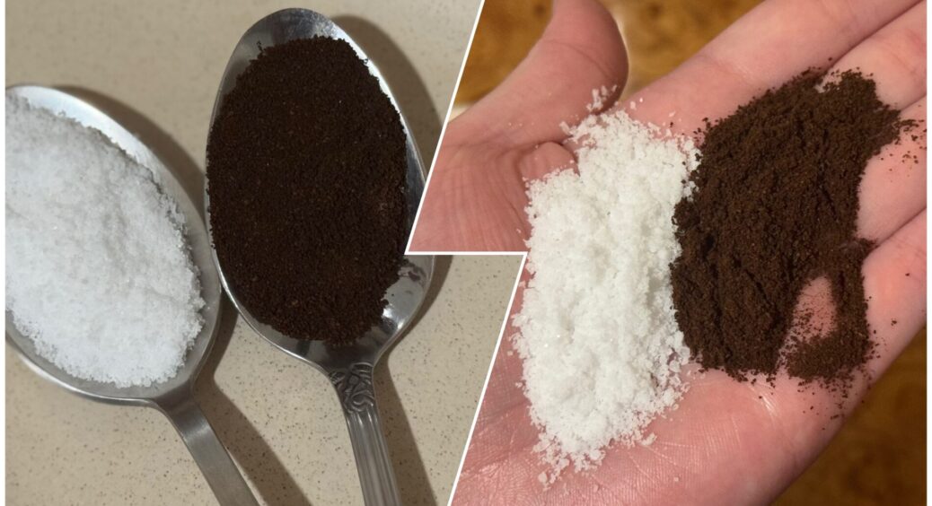 1 ложка меленої кави + 1 ложка солі: поки в магазині це коштує 285 грн — я роблю це за копійчину. Мій трюк 