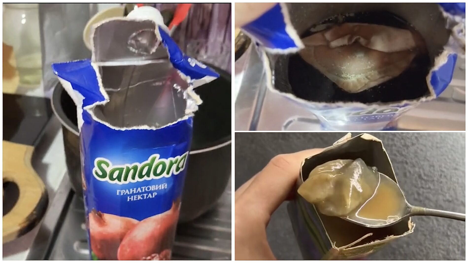 Господині розповіли, чому потрібно перевіряти тетрапаки із соками всередині. Фото: TikTok Julia94 та blog_inside 