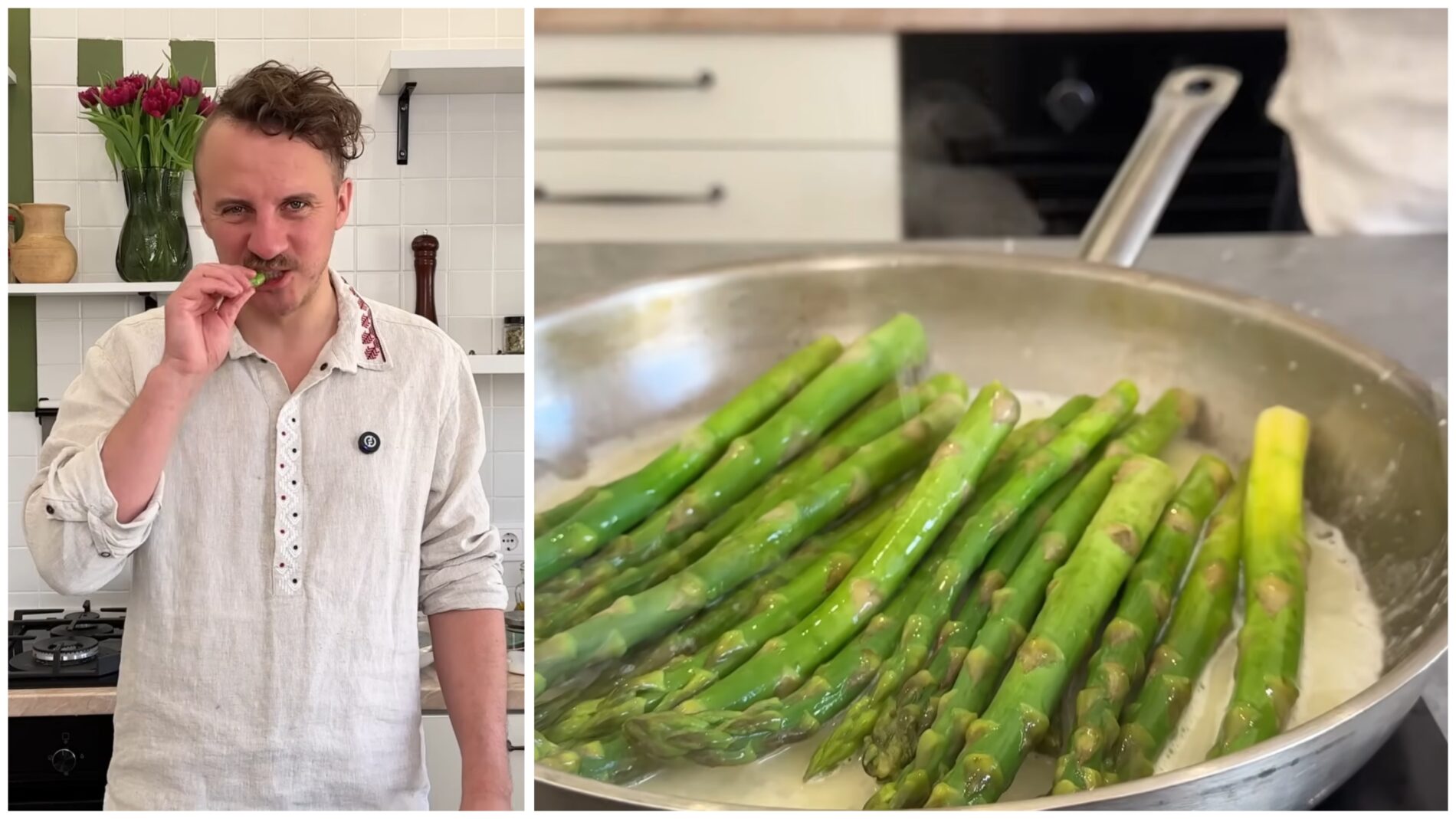 Євген Клопотенко поділився рецептом ідеальної спаржі на сковороді. Фото: YouTube Yevhen Klopotenko 