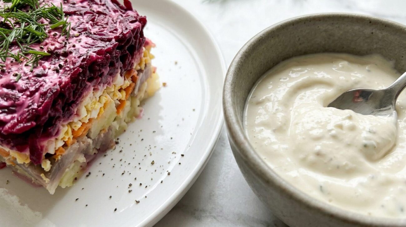 Замість звичного майонезу краще готувати заправку для салату самостійно, щоб страва була легшою