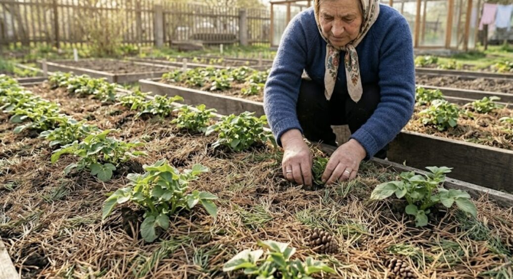 Дротяник тікає геть, а бульба чистенька, і все чому? Бо в рядки між картоплею кидаю хвою – по 2 жмені 