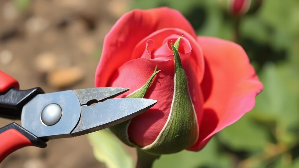 Правильний кут зрізу стебла троянди секатором під кутом 45 градусів над брунькою