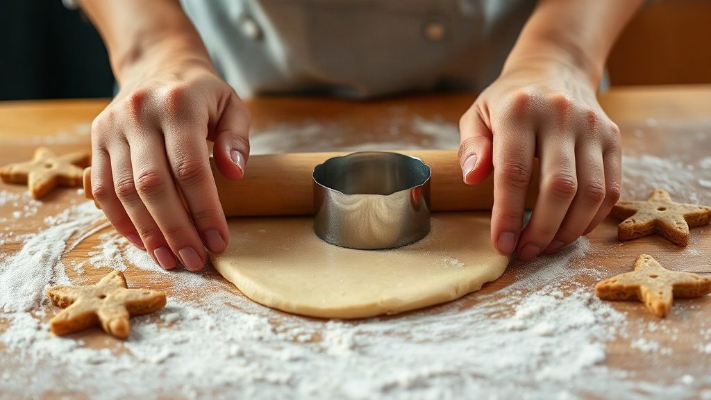 Процес розкачування тіста та вирізання форм печива до чаю